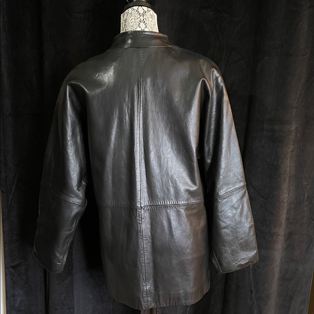 Ellen Tracy Black Leather Jacket with Gold Zipper - Picture 5 of 8